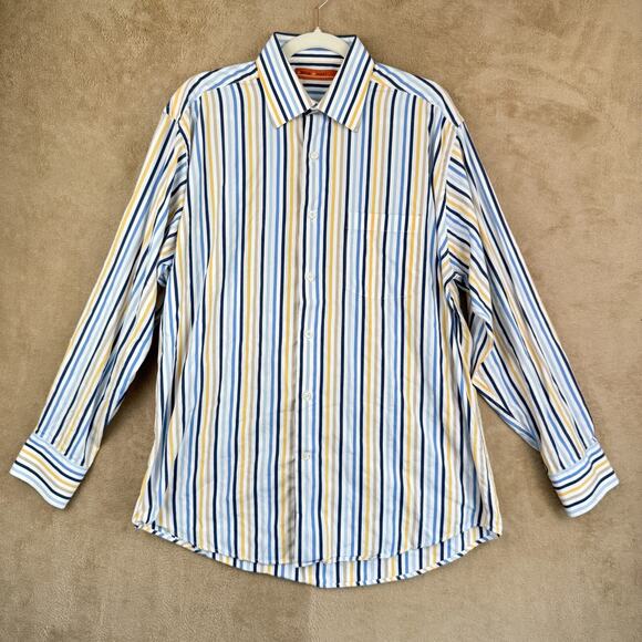 Sette Ponti Button Up‎ Mens L Blue Yellow Striped Collared Long Sleeve Shirt - Picture 1 of 10